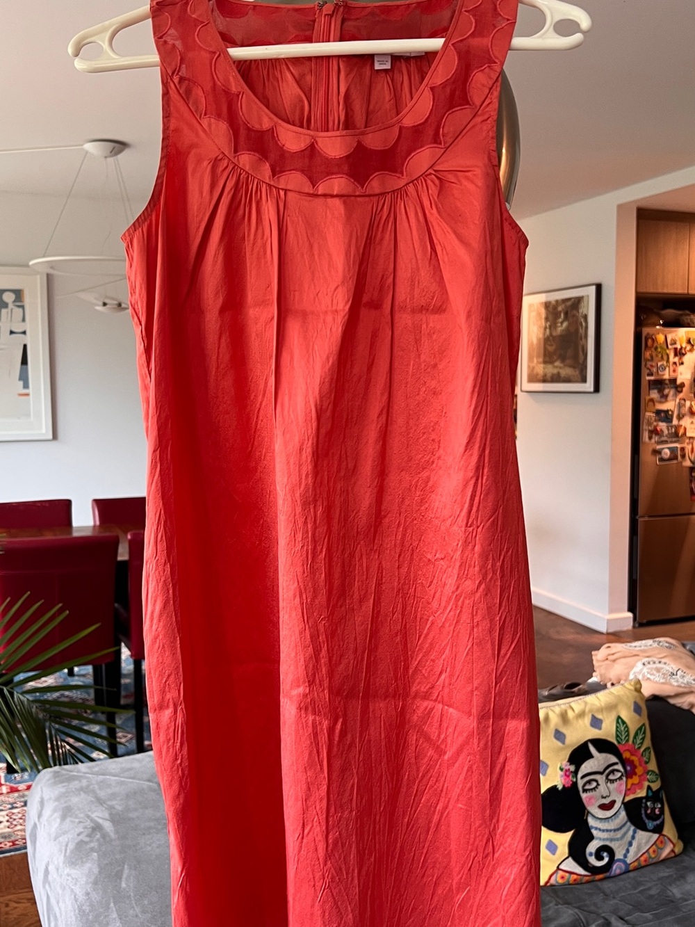 Calypso St. Barth Coral Red Sheer Yoke Sleeveless dress